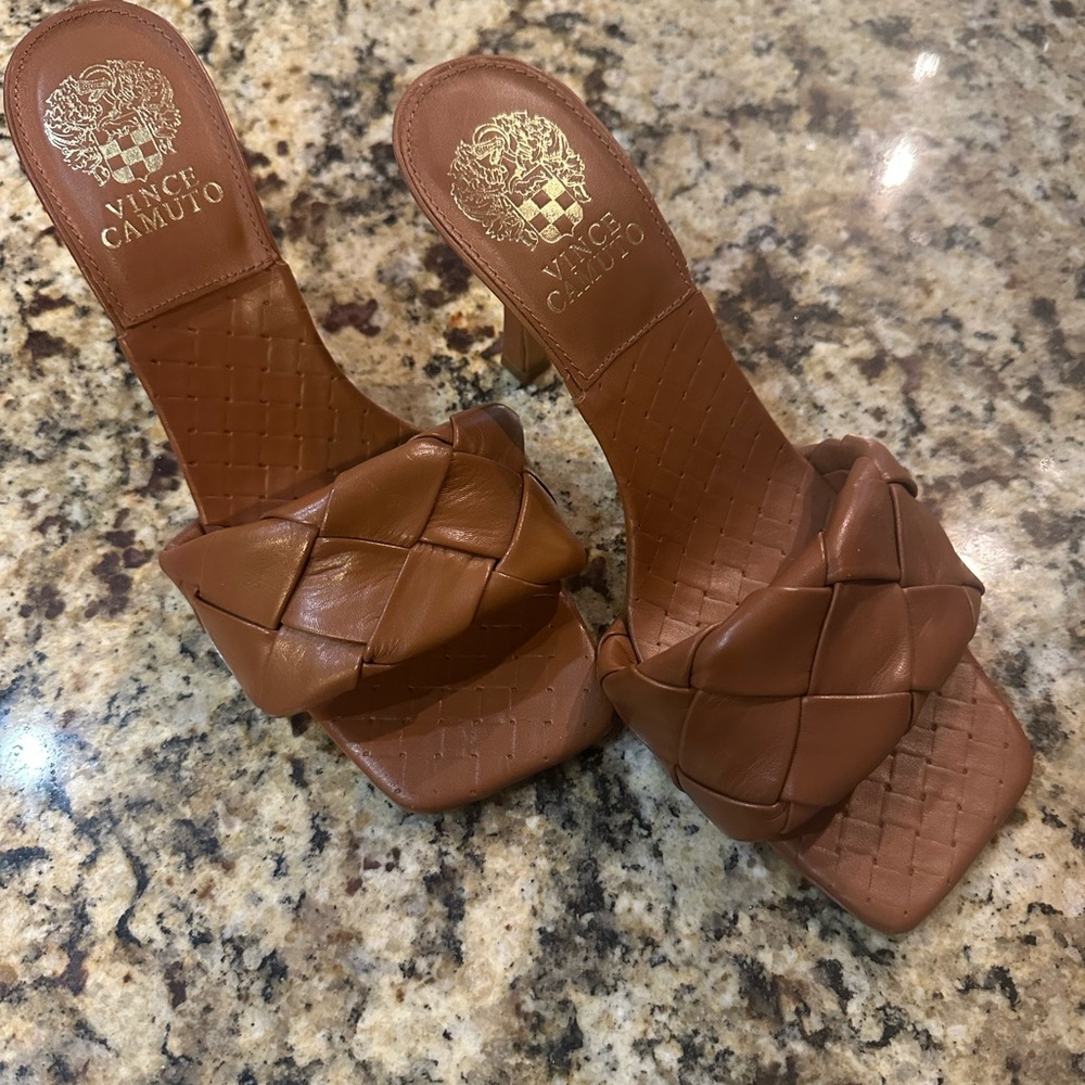 Vince Camuto Tan Woven Mules